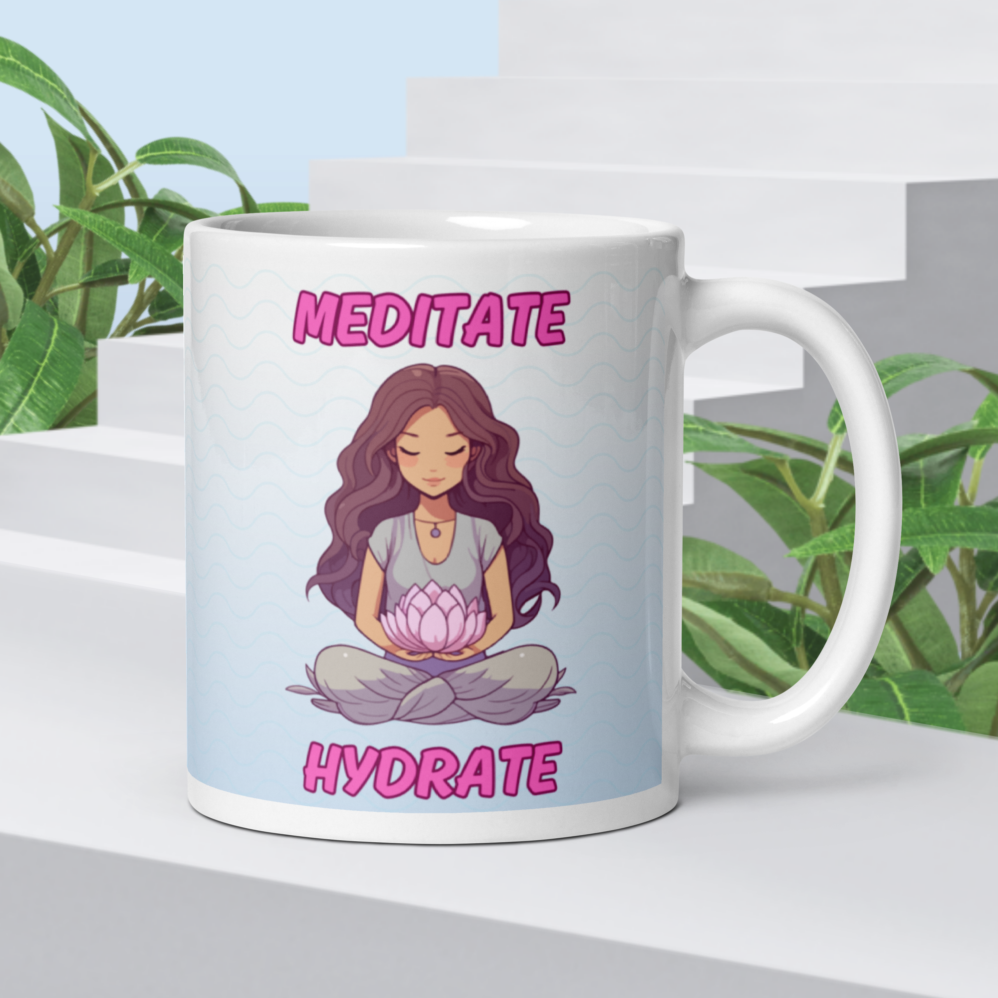 Meditate and Hydrate White Coffee Mug